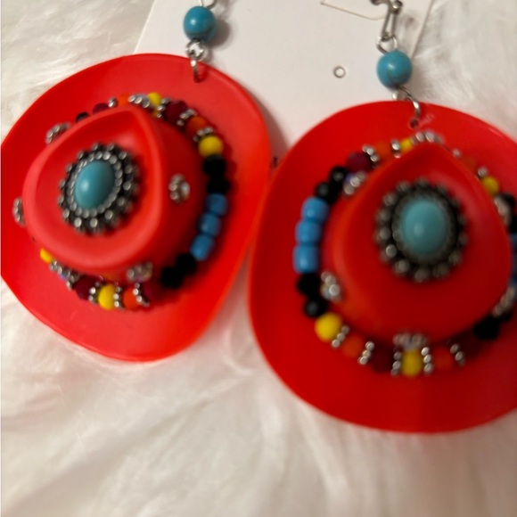Wildflowers Red and Blue Beaded Earrings - Picture 2 of 3